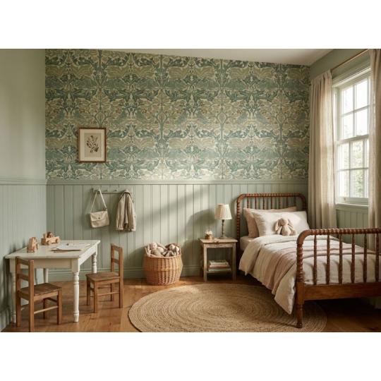 vlies tapeta nyul madar gyerekszoba romantikus vintage cottage  viragos  madaras  pasztell zold videki romantikus.jpg